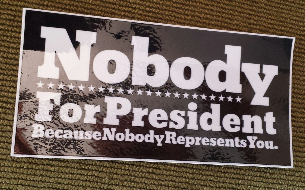 baielala's tweet photo. Thanks to my friend Jeremiah for these great stickers from @LeftBankBooks. #fixshitup #nobodyforpresident https://t.co/2TlEmLmHHw