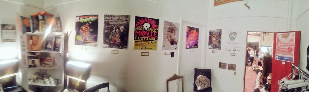 The #spookyfest (doors 7pm) posters are hanging all day at The Velvet Maple, w/ presale tix and other cool items. #LocalLandscape #canaltown