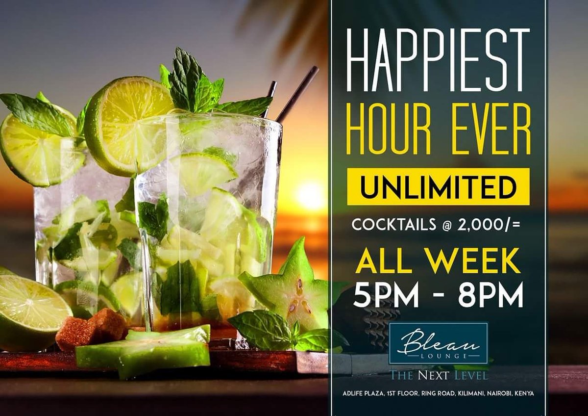 BleauLoungeKE's tweet photo. #IPGSaturdays Its the happiest hour ever with unlimited cocktails at Ksh 2000 #UnlimitedCocktails #Happiesthour #Happyhour #thenextlevel https://t.co/uaCP43N0li