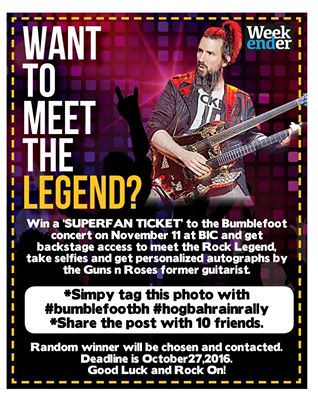 weekender_bh's tweet photo. Meet Bumblefoot !!!
#concertbh #weekendercompetitions #bumblefootconcert #superfan #weekenderwin https://t.co/T8XVM4lNen