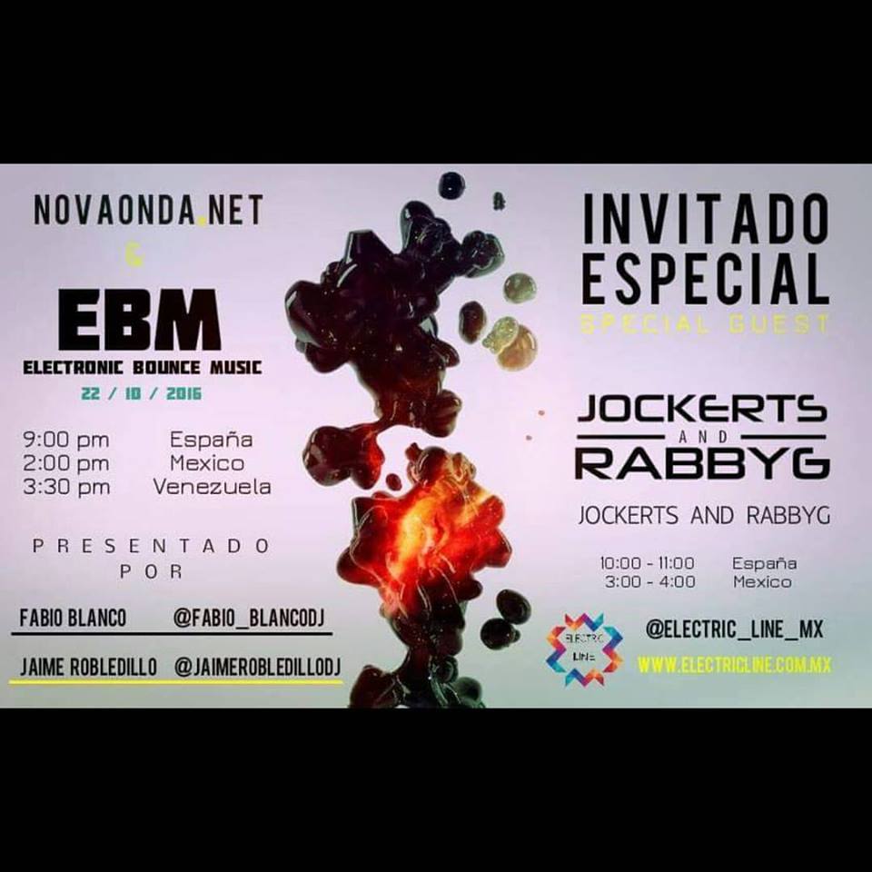 JockertsRabbyG's tweet photo. BOOM! Hoy sabado estaremos presentando nuestro set por @novaonda_radio @ElectricLine_mx junto a dos grandes colega @FabiblaCesar https://t.co/inxpbcHdl9