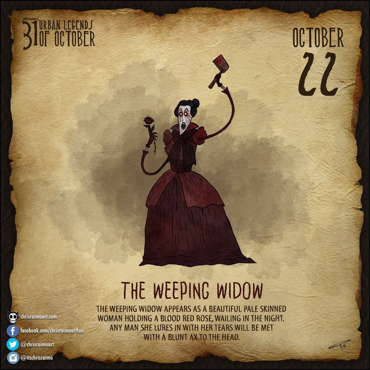 chrisraimoart's tweet photo. Day 22 of 31 #UrbanLegends of #October #weepingwidow https://t.co/HwxoVyhcBl