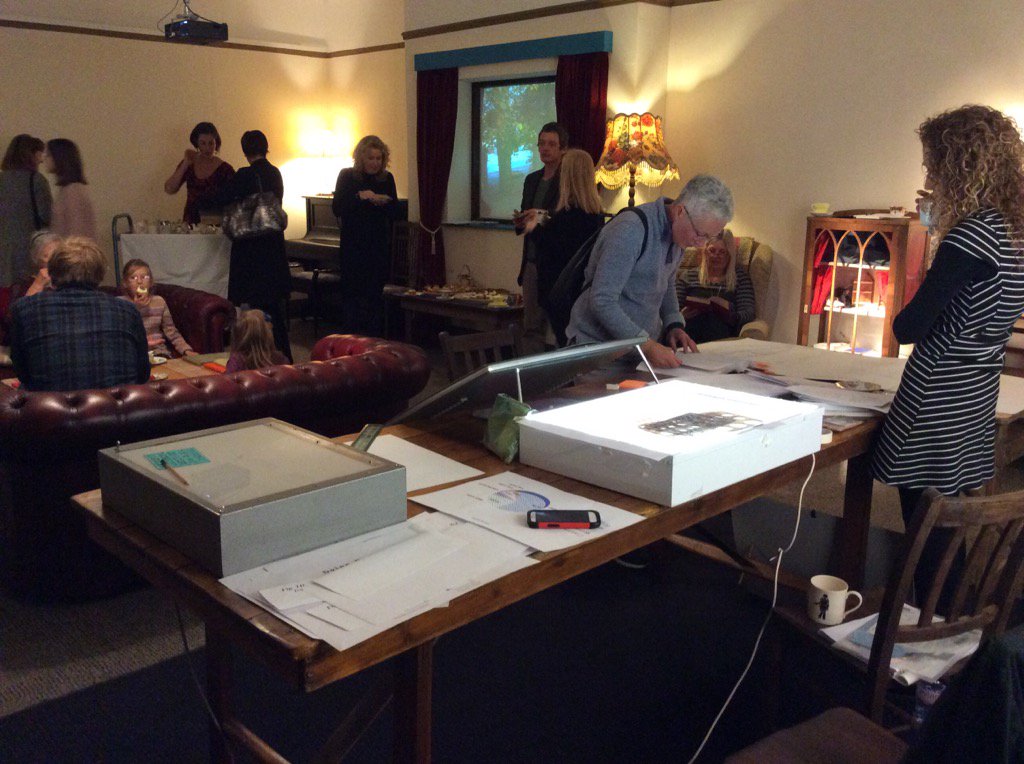 OrielDavies's tweet photo. #TheDrawingRm 1st day all welcomed to fab teatime by @AmberKnipe &amp; @helenstratford artist in residence https://t.co/4tEHKgJtmM