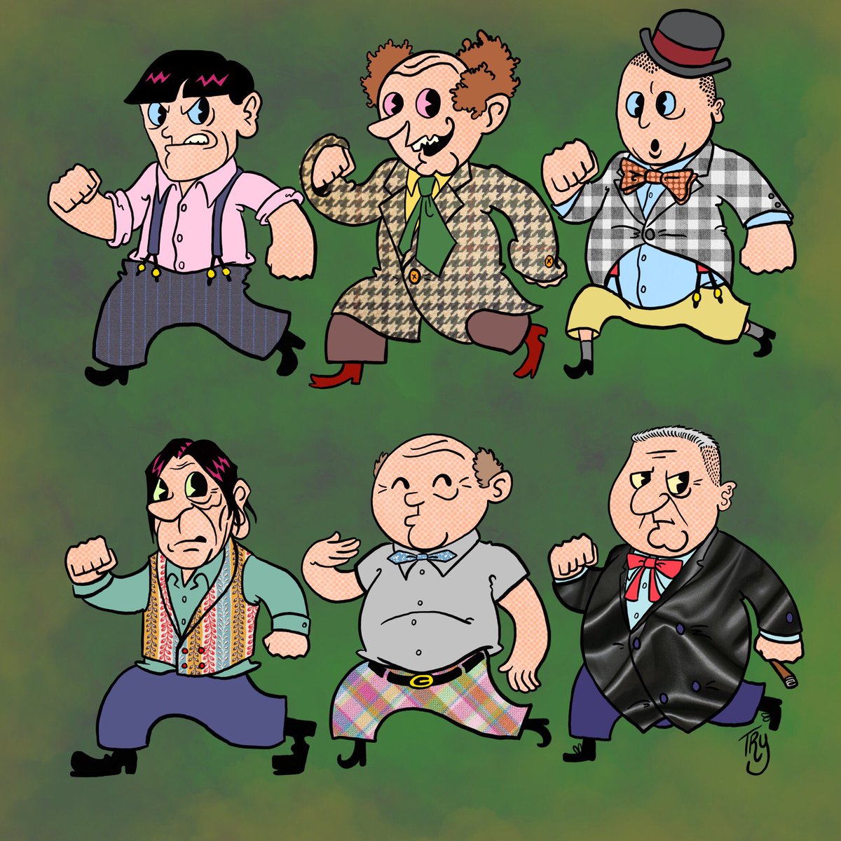 ArtoftheStooge's tweet photo. The 6 Three Stooges. #threestooges #procreateapp #digitalart #applepencil #stooges #caricature #moe #larry #curly #shemp #joe #curlyjoe https://t.co/fXUOKMsJLk