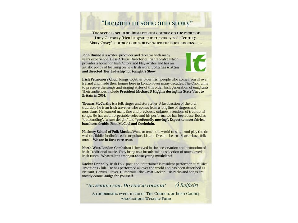 cicalondon's tweet photo. CICA Presents'Ireland in Song and Story' @cicalondon @IrishTheatreco @LDNIrishCentre In aid of The CICA Welfare Fund on 11th Nov 2016 https://t.co/xyrYBMzC56