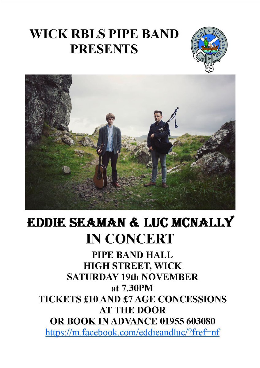 Next month we have a fantastic duo coming to our pipe band hall. Tickets £10, £7 concession