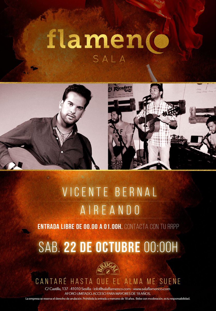 Esta noche os espero pa disfrutar d una noche muy Flamenca
Lista Dani Corredera 00 a 02 (hasta las 01 entrada gratuita)
Reservados 693271698