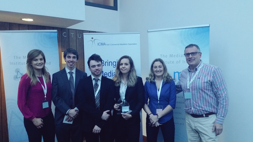 MediationWeekIE's tweet photo. Congratulations to all finalists from @UCDLawSchool @ALGoodbody @ArthurCoxLaw and winner Rebecca towns end from @LawSocIreland #mediation https://t.co/wMVbX5eUwh
