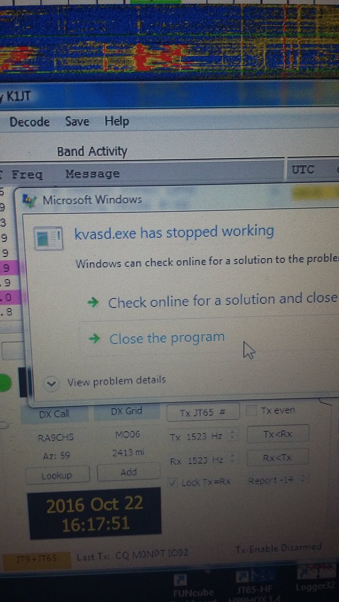 M0NPT's tweet photo. Anyone experienced this error when using WSJT-X?? #hamr #datamodes https://t.co/W4gspRbss5