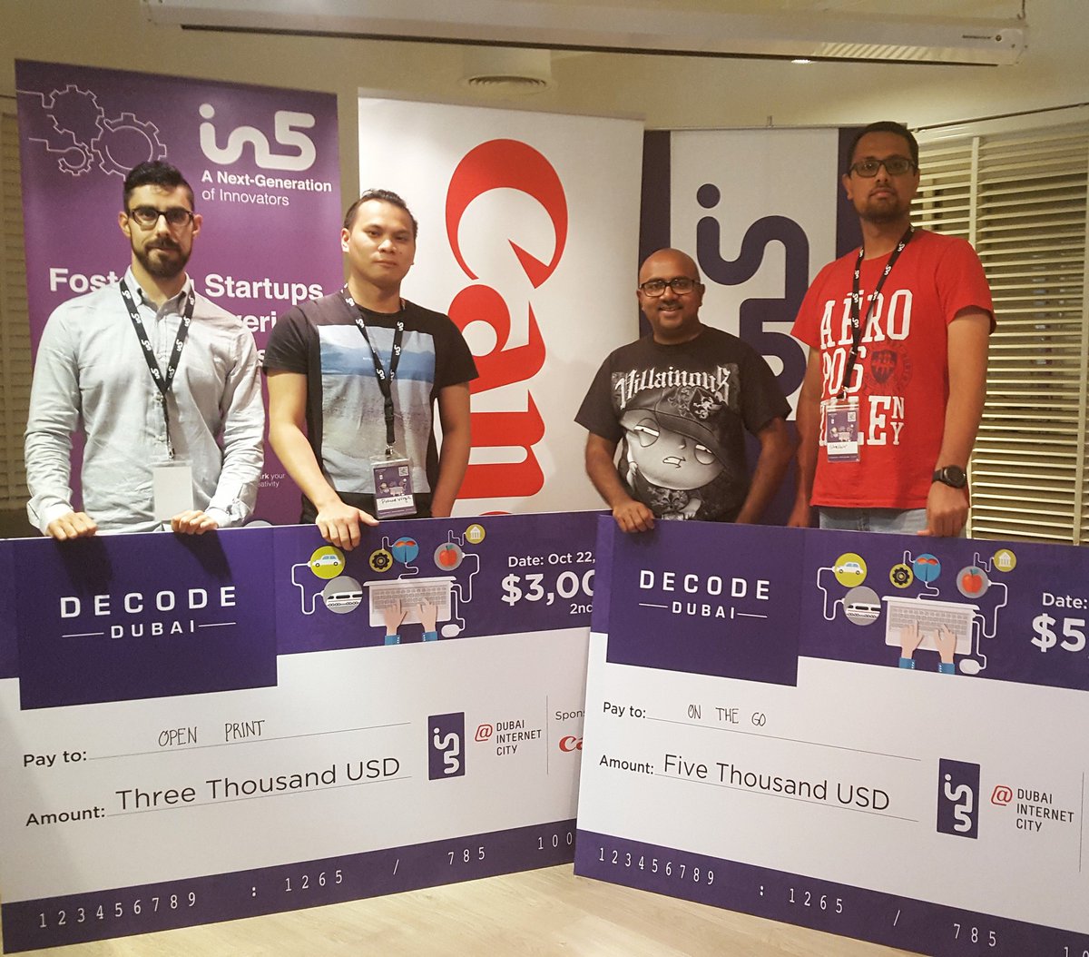 in5dubai's tweet photo. Congratulations to today's #DecodeDubai winners, who won cash prizes courtesy of @CanonMEA for their innovative #printing solutions! https://t.co/JjgEEHgKP4