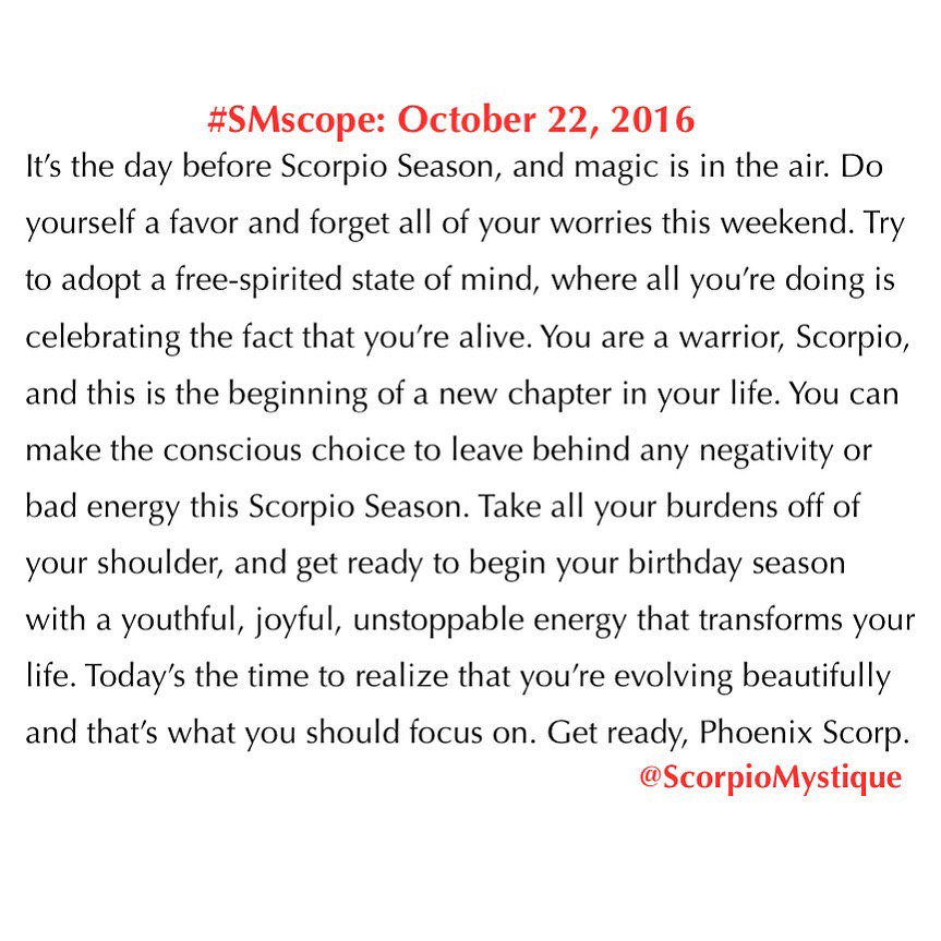 ScorpioMystique's tweet photo. SMscope 10.22.16 ♏️❤️✨ #Scorpio #Horoscope #Astrology 🦂 #TeamScorpio #ScorpioSeason https://t.co/1xt3eMTFy8
