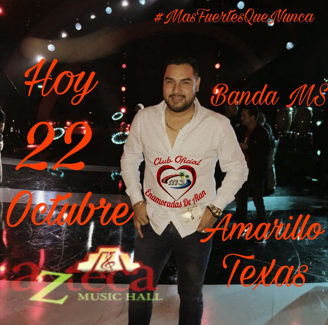 diivaztephanie's tweet photo. ¡HOY 22 de Oct!
BandaMs llega con su #TourQueBendicionUSA al #AztecaMusicHall en #AmarilloTexas
#EnamoradasDeAlan 😍 @alan_ms11 https://t.co/6dIRqbvRpW