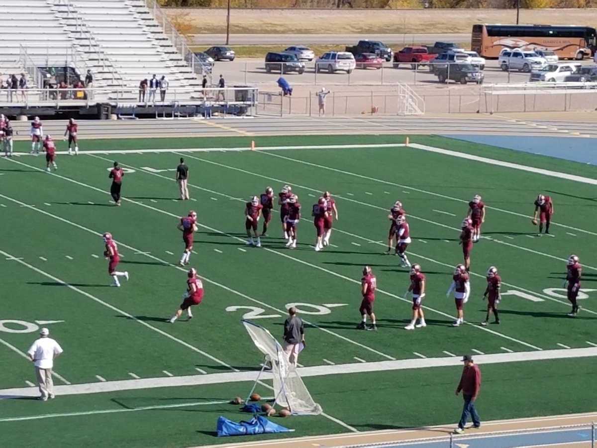 DMCbroadcasting's tweet photo. Eagles getting warmed up at SD Mines. Pregame coming to you in a couple mins on 97.5, 105.9! #CSCfb https://t.co/vkTKMcDe9m