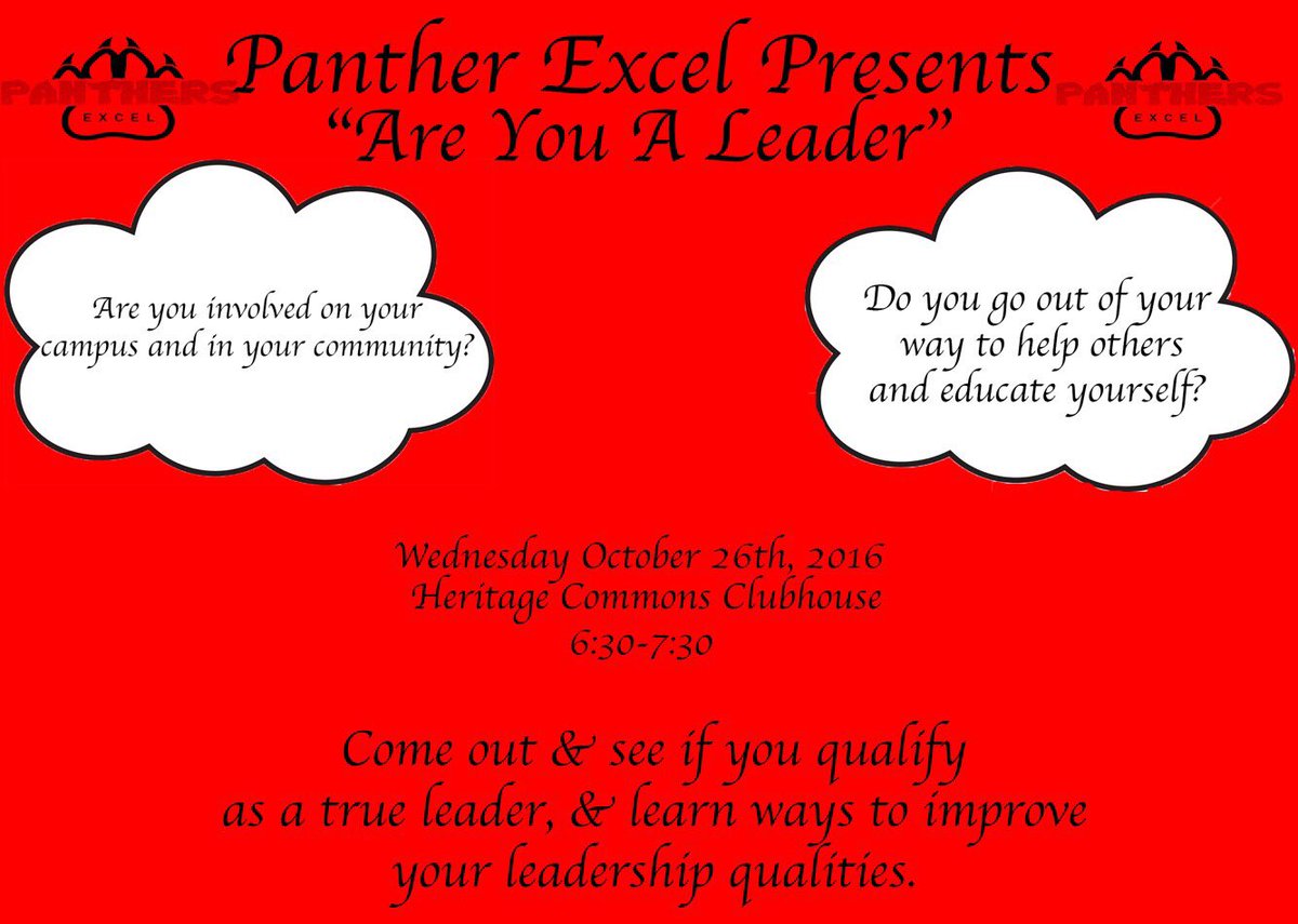 PanthersExcel's tweet image. Join us as we discuss attributes of a true leader 🙋🏽🙋🏽‍♂️📚&amp;amp; engage in leadership advancement activities 😎❗️ #cau20 #cau19 #cau18 #cau17 #cau