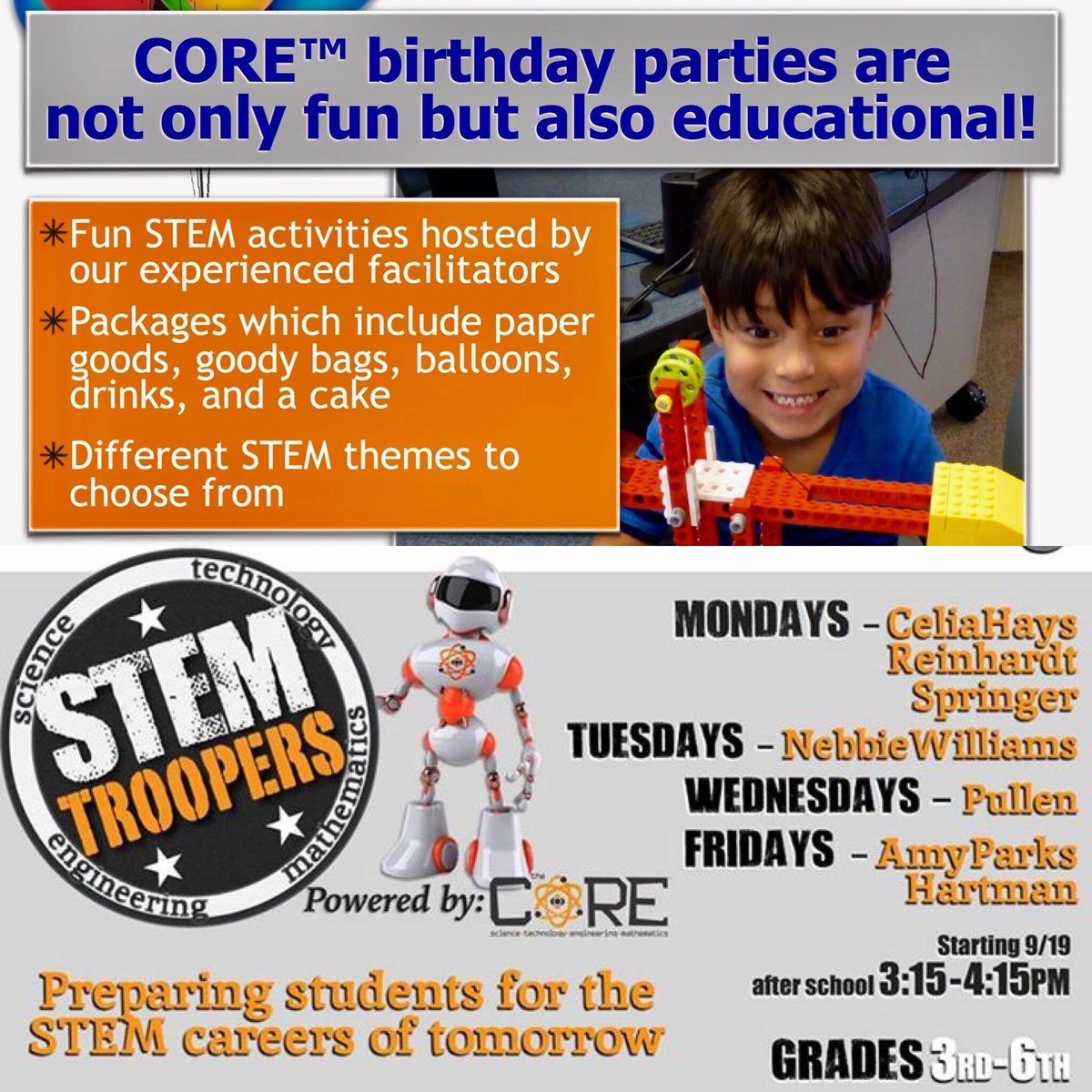 thecorerockwall's tweet photo. SO MANY cool things going on at the COREβ’! #STEMiscool #STEMcamps #birthdayparties #cyberpatriots #STEMTroopers #homeschool #stem #robotics https://t.co/ZAXX3rIb1L