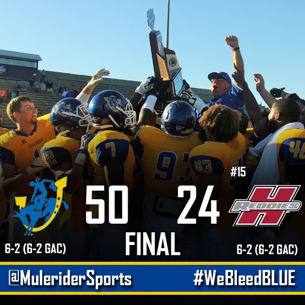 MuleriderSports's tweet photo. FB | Opportunistic Muleriders handle #15 Reddies, 50-24 in Murphy USA Classic; 1st win over Reddies since 2005! #GoMuleriders #theGAC https://t.co/13BSDyRfoU