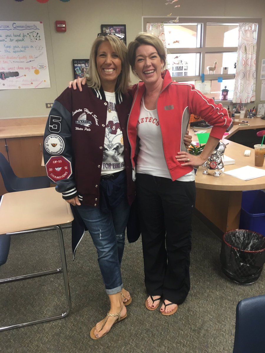 SHKnightLife's tweet photo. Ms. Cummings and I reppin' for The Flag Game! @DesertRidgeAcad #TheFlag #LQvsPD #RivalryWeek https://t.co/yuRPtSsUt8