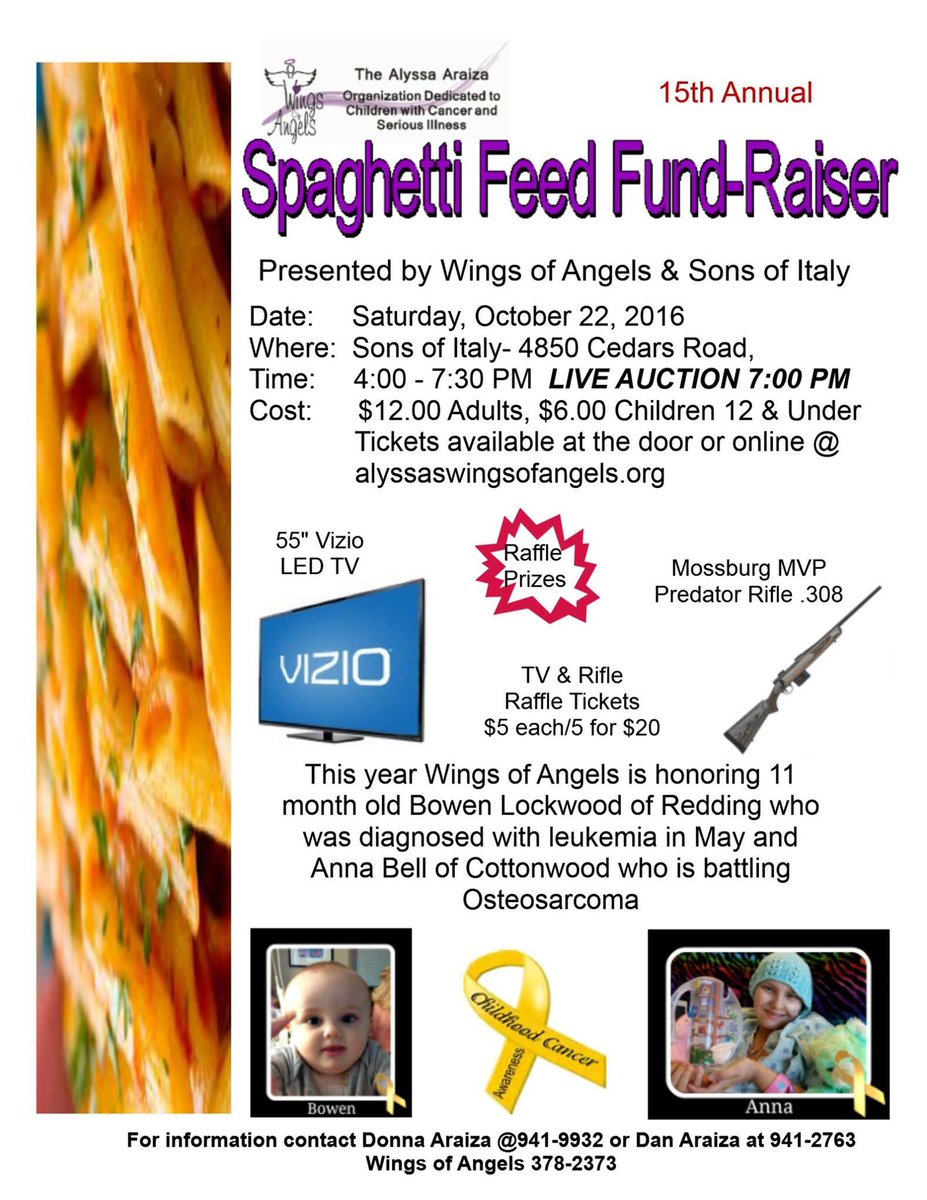 reddingff_1934's tweet photo. #wingsofangels spaghetti feed fundraiser tonight!!  A great local charity supporting kids with  cancer and serious illnesses. https://t.co/qHOdupYVGL