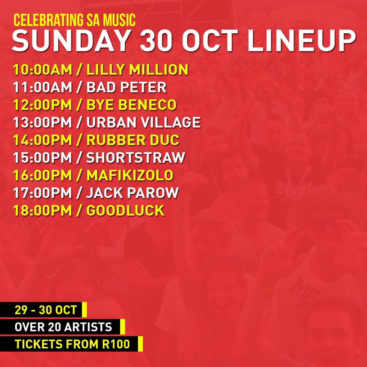Its the perfect day for live SA music. Join us at <a href="/JamFestivals/">JamFestivals</a> &amp; enjoy Mafikizolo, Jack Parow &amp; Good Luck #JamJozi bit.ly/2dfIoiC