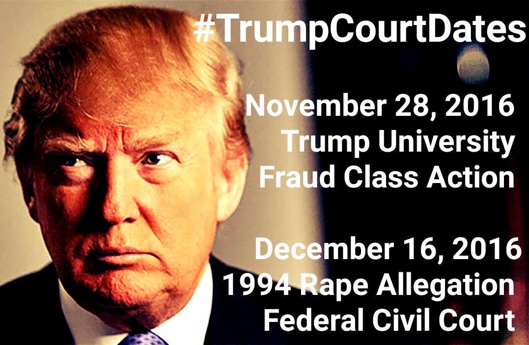 burdentruth's tweet photo. While the right is holding HRC responsible for Anothony's emails, let us not forget the candidate with criminal trial dates! #ImWithHer https://t.co/DSakaalcAo