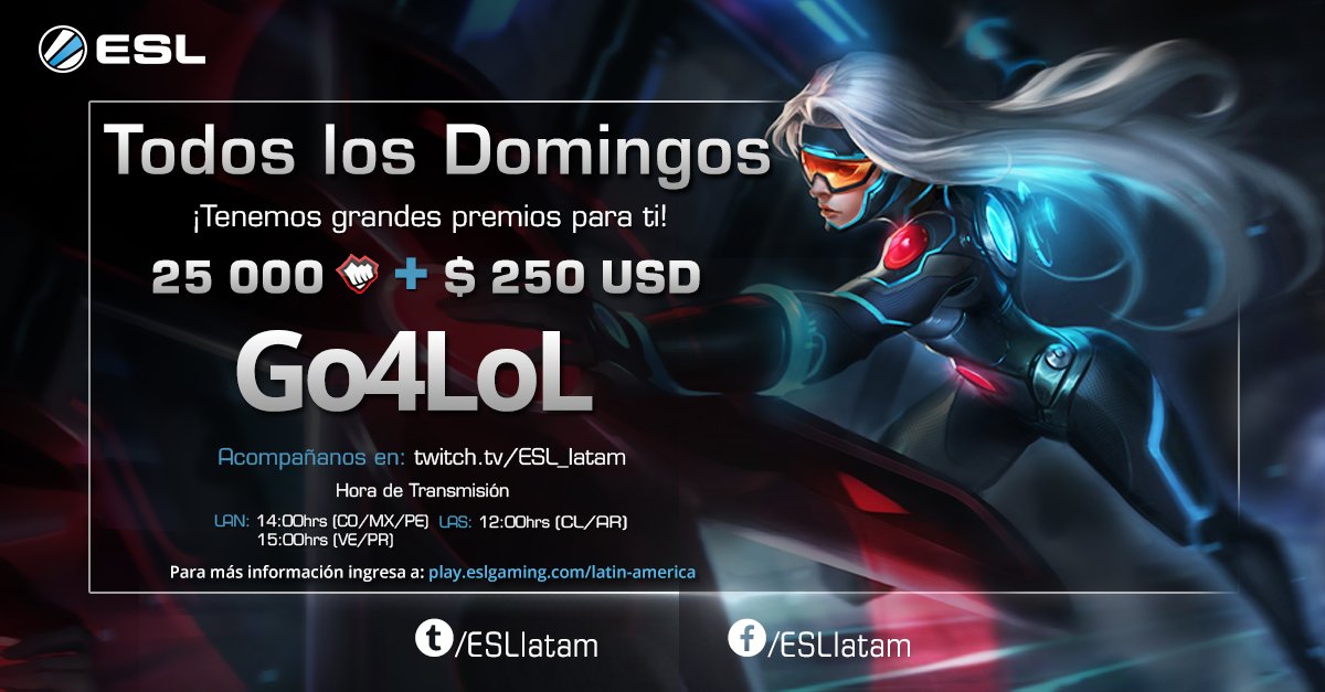ESLlatam's tweet photo. 8 equipos lucharán hoy por el gran premio de 250 $USD a las 12:00 horas Chile y 12:00 de Argentina #Go4LoL83 #LAS https://t.co/KXzdrUsMBR