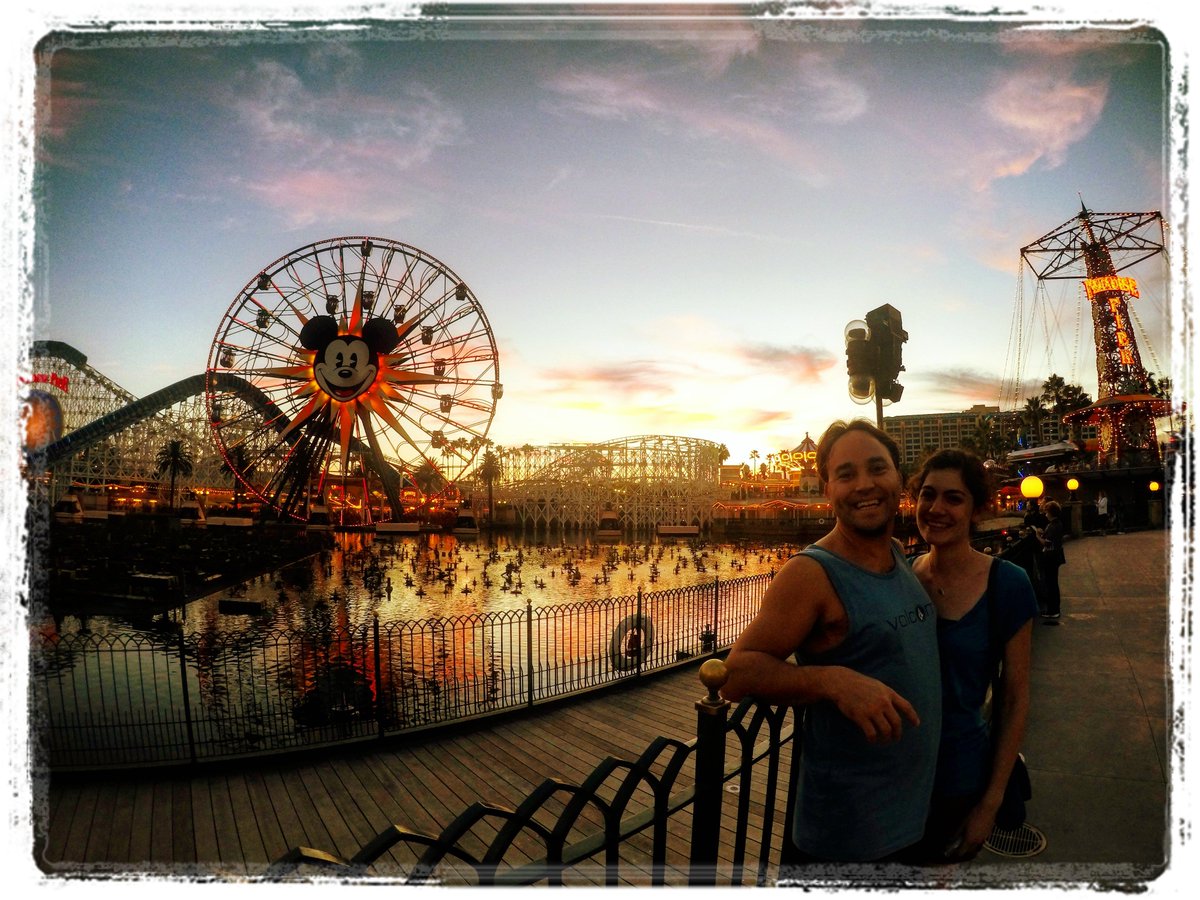 stockman214's tweet image. Tezi and I had a blast at @Disney land - here's us at sundown after a very fun day.  #Disneyland #californiaadventure #coupleslife #LoveWins