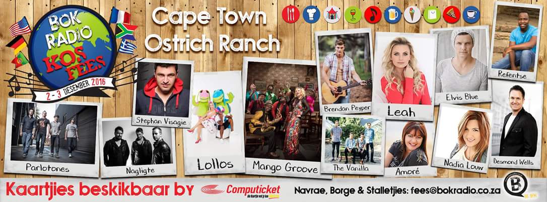 BokRadio's tweet photo. BOK RADIO #KOSFEES 2016 - 2&3 Des
Kry jou kaartjies nou by @Computicket @LeahMusiekSA @elvisblue @desmondwellssa @nagligte @BrendanPeyper https://t.co/PrEqhtHLc7