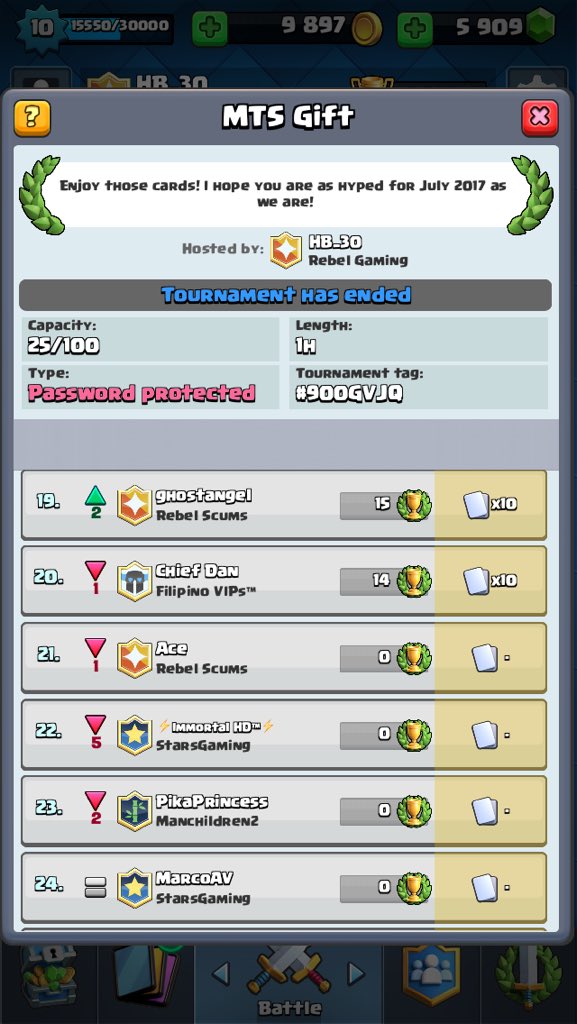 Congratulations to all the card winners! We hope you get some useful cards! See you in the Arena!