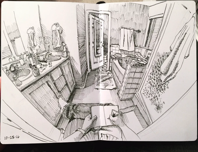 #inktober day 28. Master bath 