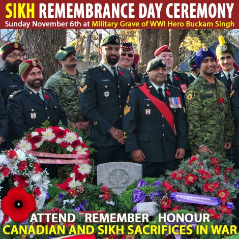sikhmuseum.com/remember Sikh Remembrance Day Ceremony Sun Nov 6 at Military grave of Canadian WWI Hero Buckam Singh   #RememberThem #Sikh