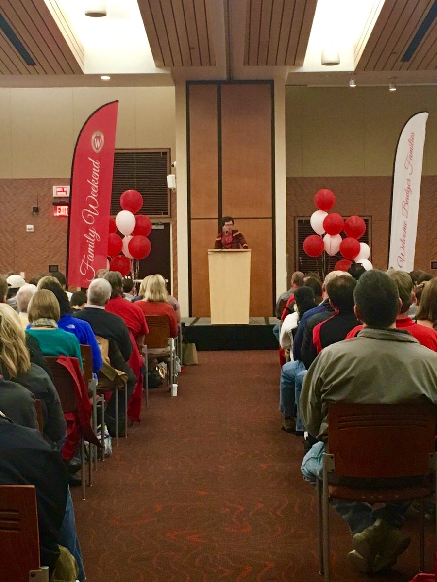 UWParent's tweet photo. We were delighted to have Chancellor @BeckyBlank give the official #FamilyWeekend2016 welcome to our families this morning! https://t.co/d3EBL1PjJt
