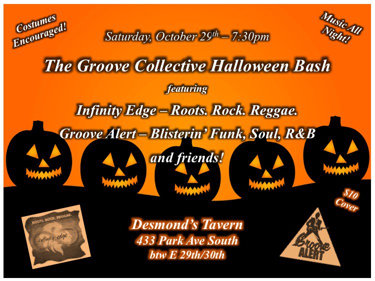 GrooveAlertNYC's tweet photo. It's almost that time again boyz &amp; girlz.  Ready, set, BOO! #funk #soul #rhythmblues  #halloween #livemusic #nyc https://t.co/k5tQ2af1u9