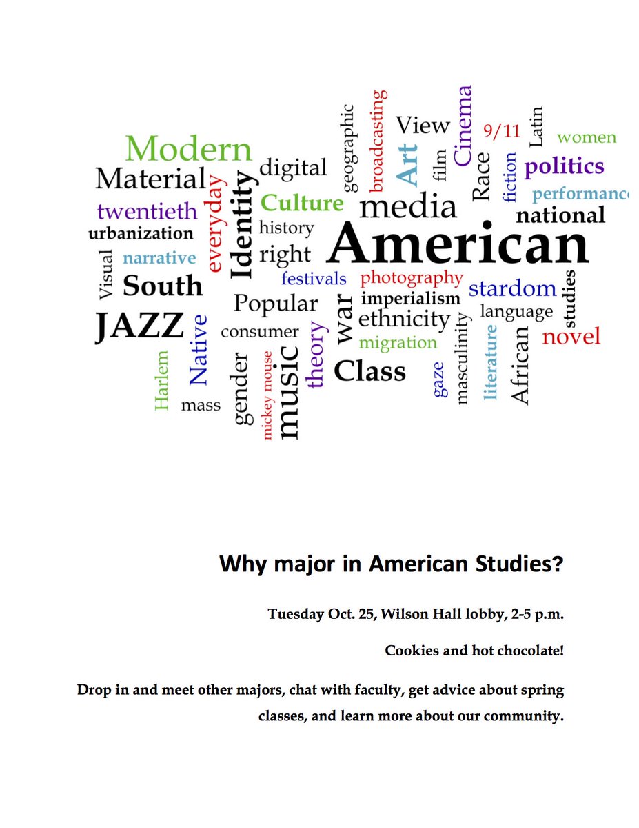 AMST_UVA's tweet photo. Looking for an interdisciplinary and creative major? Check out the #UVA American Studies Program! Our first interest meeting is next Tues! https://t.co/NL9O9Q1N8u