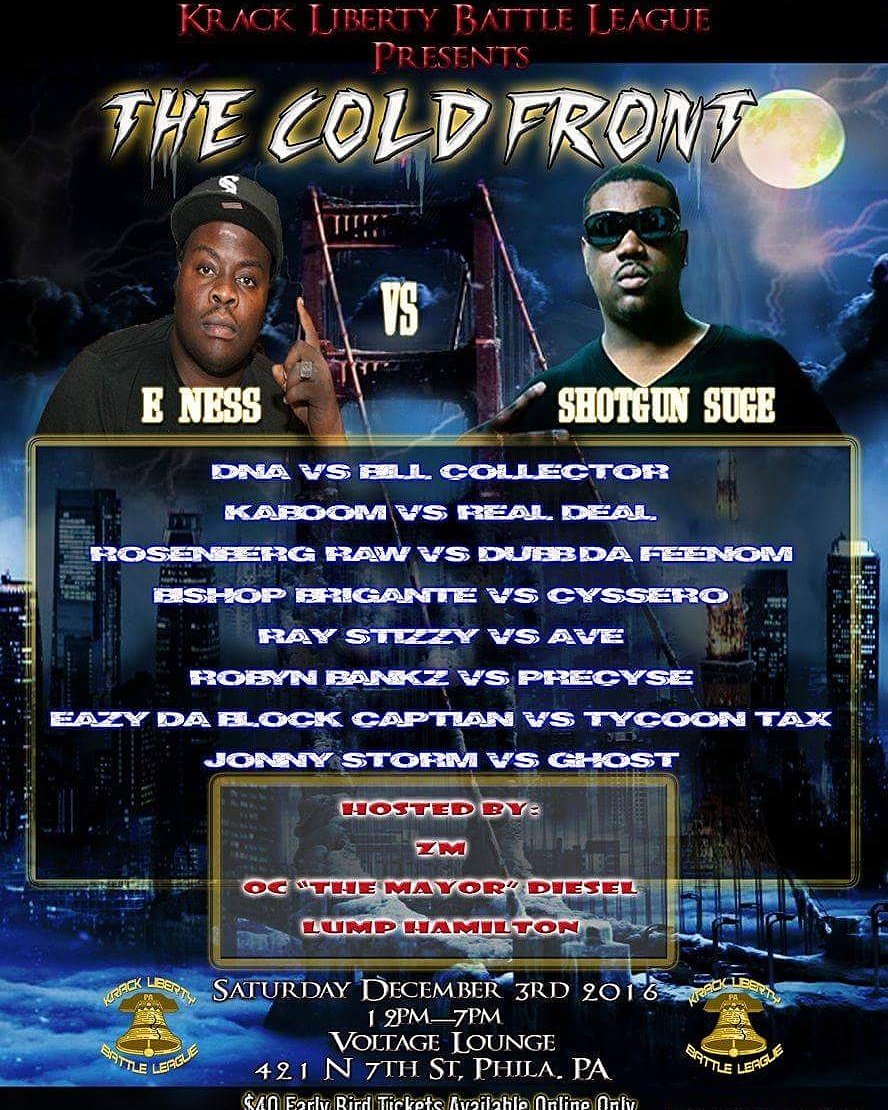 KrackLiberty's tweet photo. 12/3
@krackliberty's
#TheColdFront
Co Main Event:
@DNA_GTFOH vs @billcollectorMH
Tix:
https://t.co/eDkgdztqXy
#PhillyBattleRap
#Philly https://t.co/g6iuNzRZuN