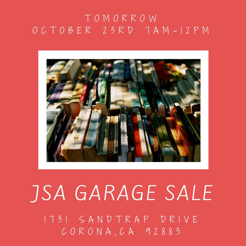 CentennialJSA's tweet photo. 💞 Come support JSA at our garage sale tomorrow!!! You could buy super cheap goods and support our amazing club!! It's a win-win 💞 https://t.co/fWBWNCsFTa
