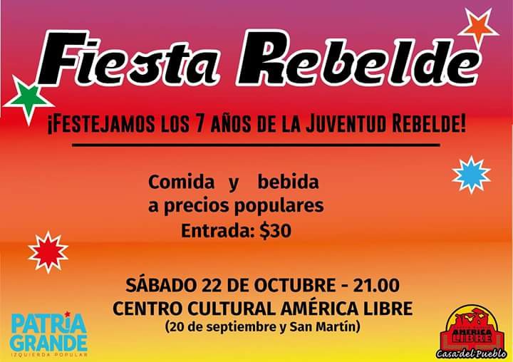 ccamericalibre's tweet photo. #FiestaRebelde festejamos los 7 años de La Juventud Rebelde. Lxs esperamos!!!! https://t.co/HHPly9jdjh