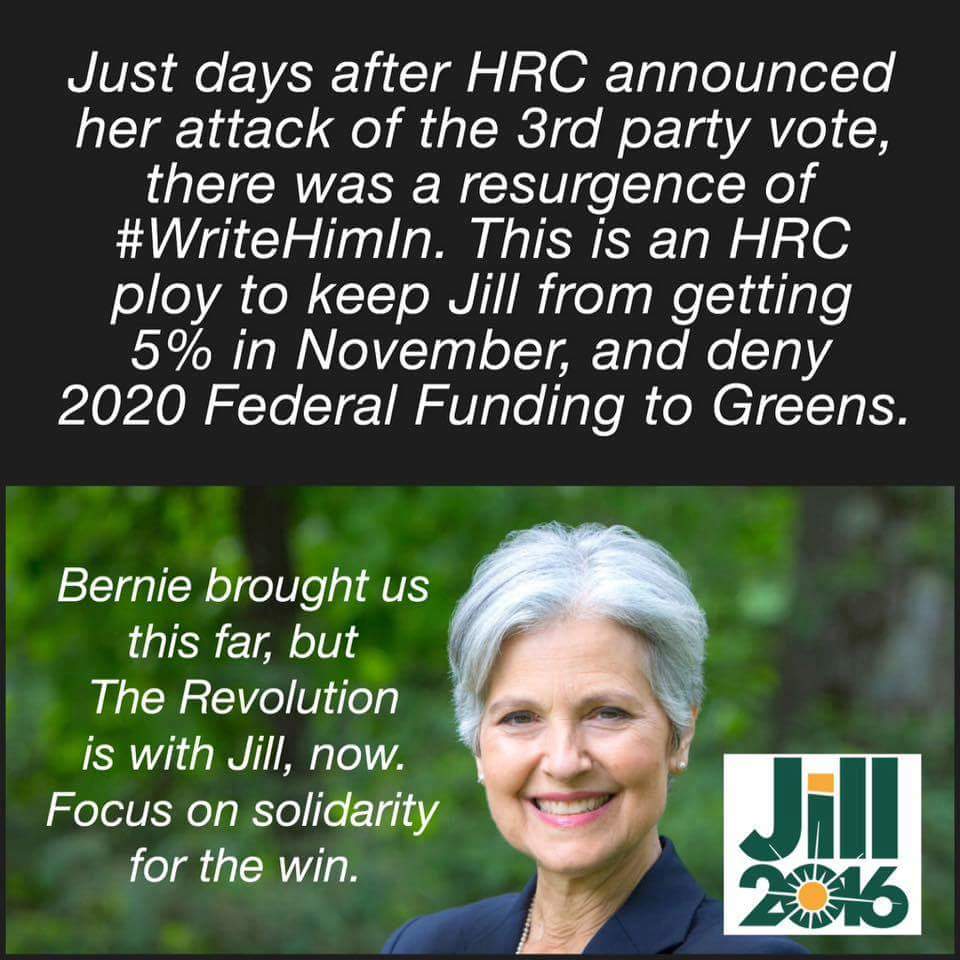 WestCoastGadfly's tweet photo. If #StillSanders , don't #WriteHimIn. Vote for #JillNotHill and #bernthesenate. The people's revolution continues with the #GreenParty https://t.co/zagLyIRKUi