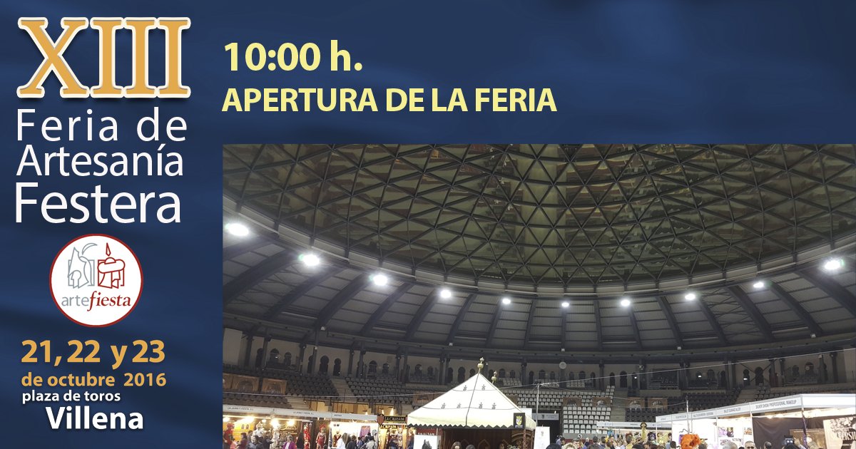 10:00 - Comienza 3ª Jornada Artefiesta
bit.ly/ARTEFIESTA2016…
#Artefiesta16 #Villena #Morosycristianos
<a href="/MarcaVillena/">Marca Villena</a> <a href="/TurismoVillena/">Turismo Villena</a>
