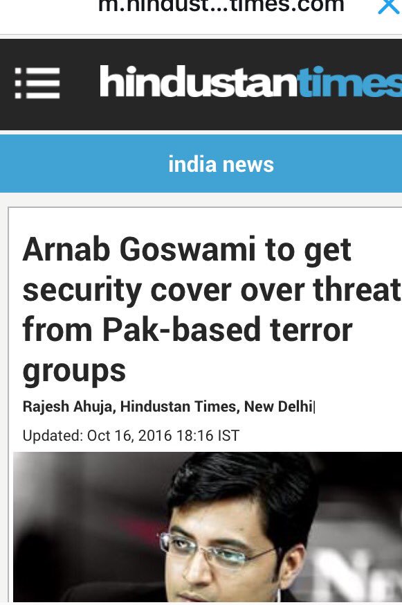 ranjalrajesh's tweet photo. #TheNationNeedsToKnow where did @htTweets get the information about Y category security being provided to #ArnabGoswami details please https://t.co/4qbnXRURih