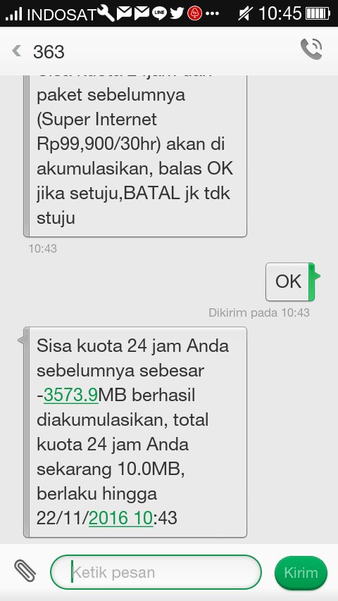 aufannisaa's tweet photo. @IndosatCare kak, tadi saya baru isi paket yang 99rb tapi kok kuota nya malah minus ya? https://t.co/MgWcvFulVu