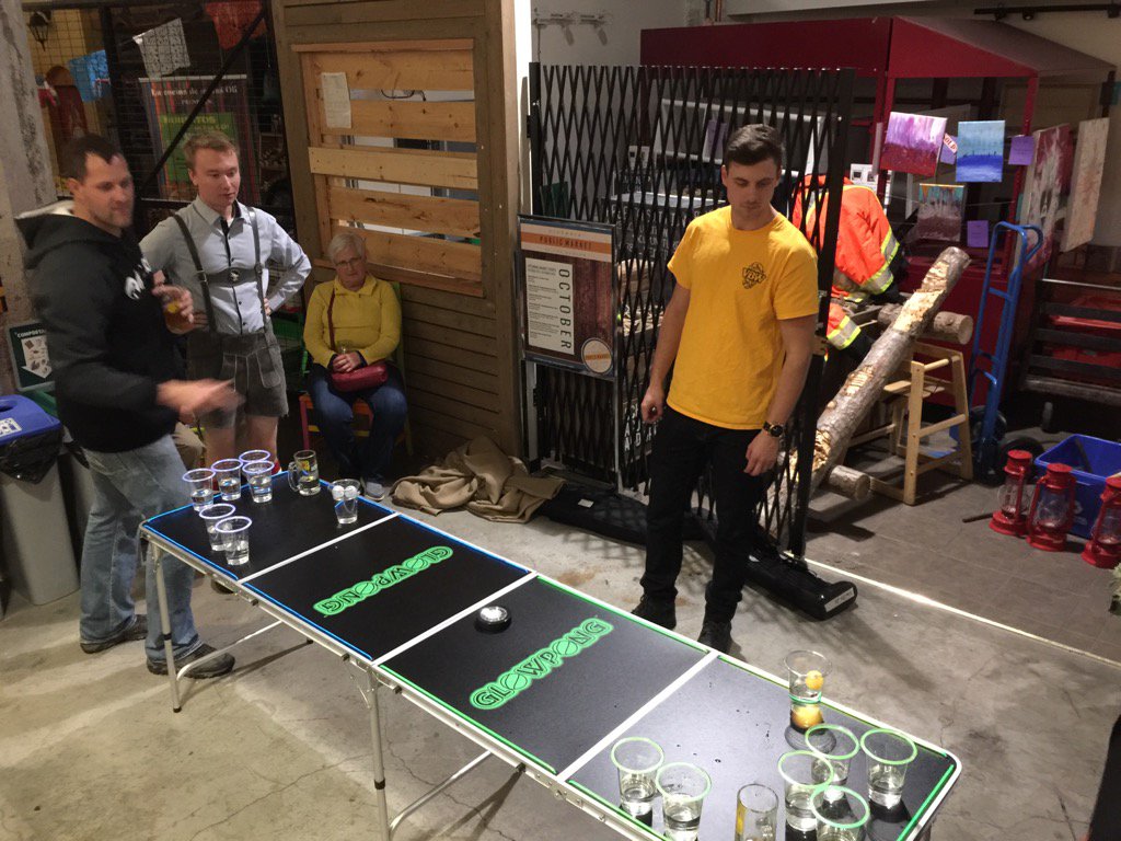 VicBeerWeek's tweet photo. #BeerPong #Oktoberfest style at @steinanddine tonight! #Prost https://t.co/jlDaMt4QUM
