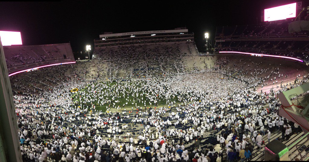 cbfowler's tweet photo. White Out wildness! My first game in Beaver Stadium booth an instant classic. Signature W @PennStateFball needed https://t.co/q4ADwirwGG