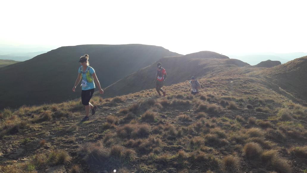 UberActiveDadda's tweet photo. Runners streaming across the top of the ridge line...Dave Dixon's champagne breakfast is calling! @OldMutualSA @WildSeriesSA #GoldenGate https://t.co/dXwQScY2oT