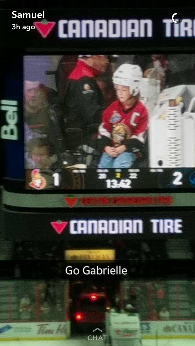 genevievebowlby's tweet photo. So my sister was the kid who gets to ride the Zamboni at the sens game tonight 😂😂 #gogabgo #gosensgo https://t.co/YJWK56y0EE