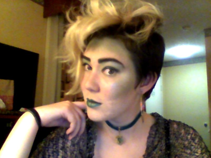 contraltosaurus's tweet photo. this webcam is #awfulquality but here's my #leakycon ball look. come say hi, im inebriated enough to be sociable! #bonnietyler #leakycon2016 https://t.co/bdqFSoNGD0