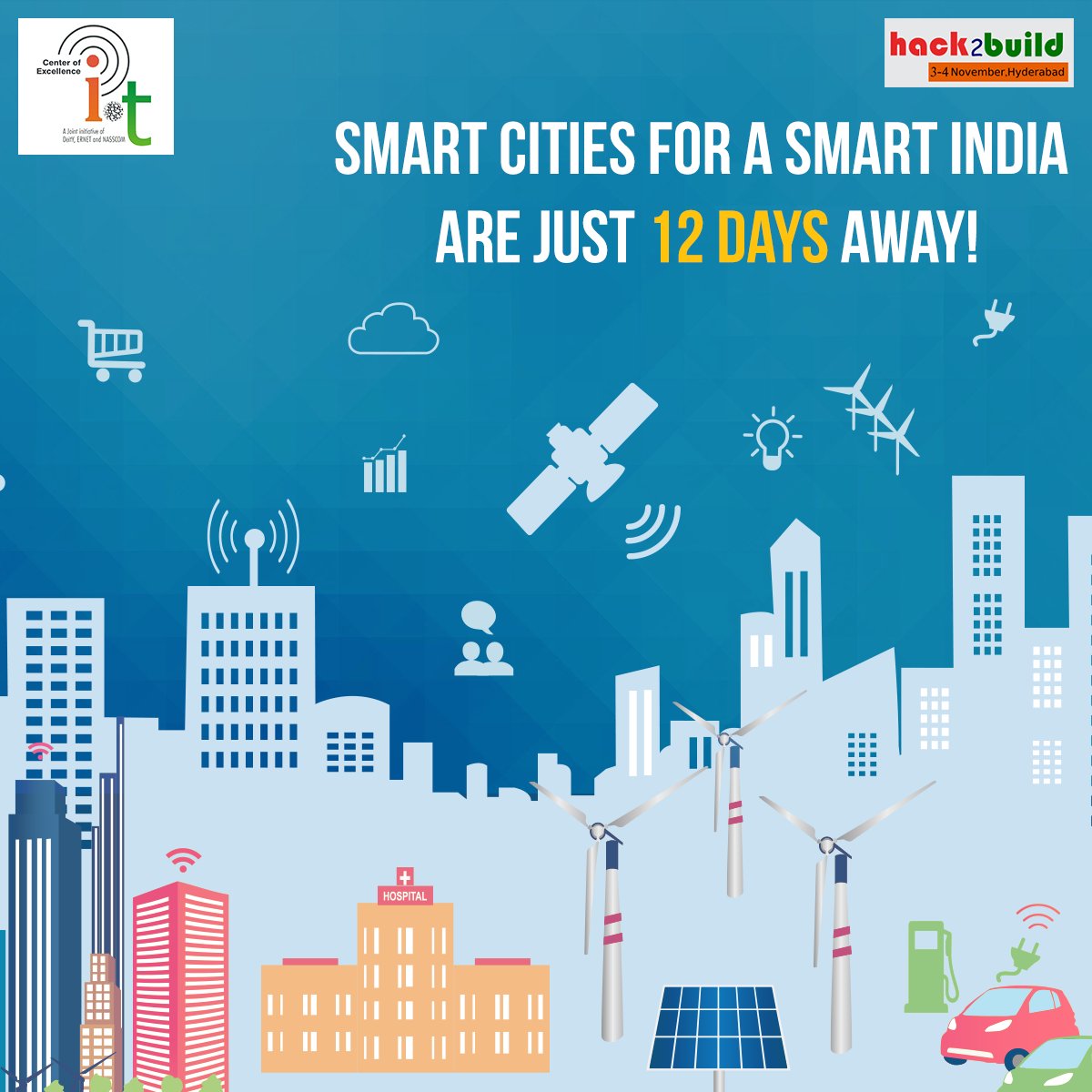 nasscomCoEIoT's tweet photo. Are you excited for #Hack2Build #hackathon? So are we.
Follow the #hashtag for LIVE updates! #12DaysRemaining! https://t.co/1l2fotNuyy