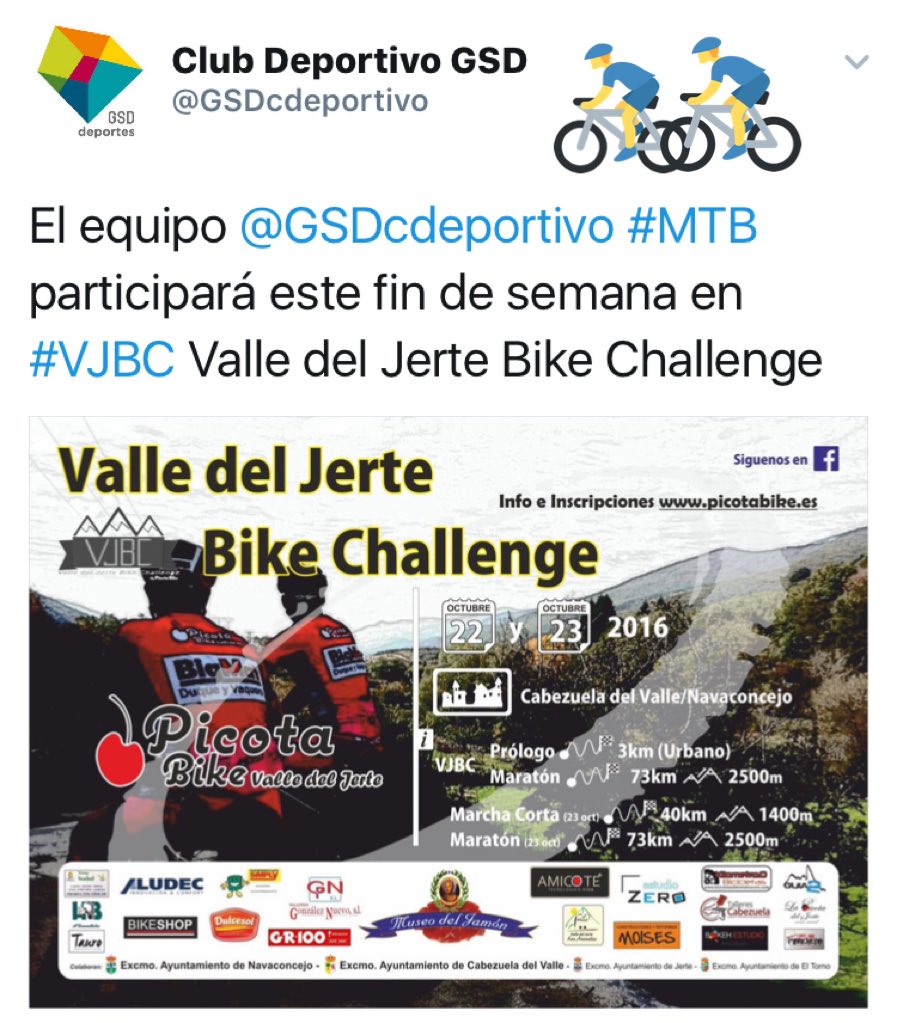 GSDcdeportivo's tweet photo. Continúa #VJBC Valle del Jerte Bike Challenge con nuestros #MTB @GSDcdeportivo Hoy arrancan desde #Navaconcejo a las 9:00⏰ https://t.co/45tUk74Dvr