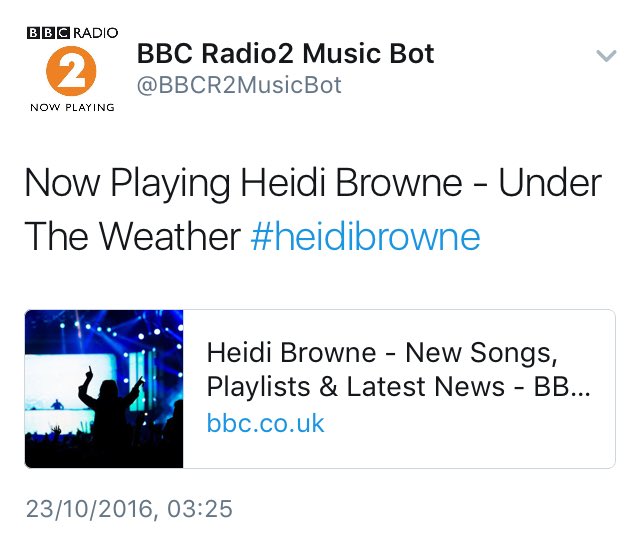 heidiemmapeach's tweet photo. Thank you @WhisperingBob for playing my single 'Under The Weather on @BBCRadio2 last night! https://t.co/b50sMILJhl via @youtube https://t.co/l24aTNqzDf