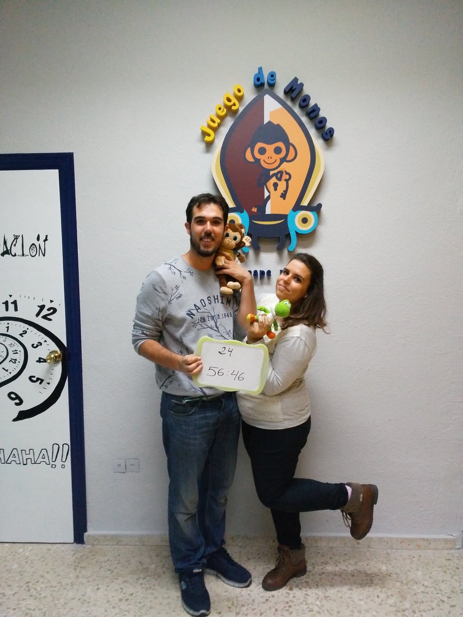 JuegoMonos's tweet photo. "24" consiguió ayudar a nuestro hermano saliendo en 56:46 y 994 puntos. Así se hace pareja! #escaperoom #sevilla #juegodemonos #nivel1 https://t.co/9g7DC8gPsh