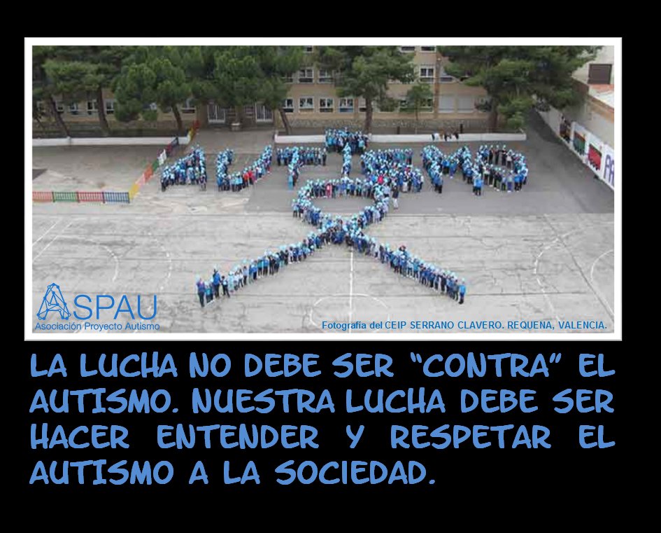 AsociacionASPAU's tweet photo. La lucha no debe ser contra el #autismo Nuestra lucha debe ser hacer entender y respetar el autismo a la sociedad. https://t.co/iDDizg9p3B